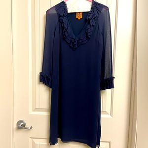 Tory Burch Navy Ruffled Silk Dress, size 2